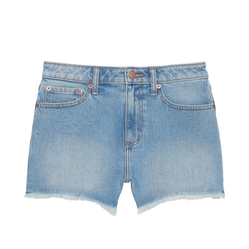 VS Pink Denim High Rise Jean Shorts size 8 light wash frayed hem blue casual